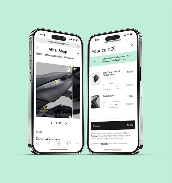 Ather Energy Website Phone view